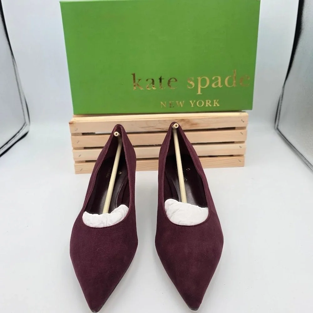 Kate Spade Dale Pumps Womens 7M Deep Russet Suede‎ Kitten Heel S420011